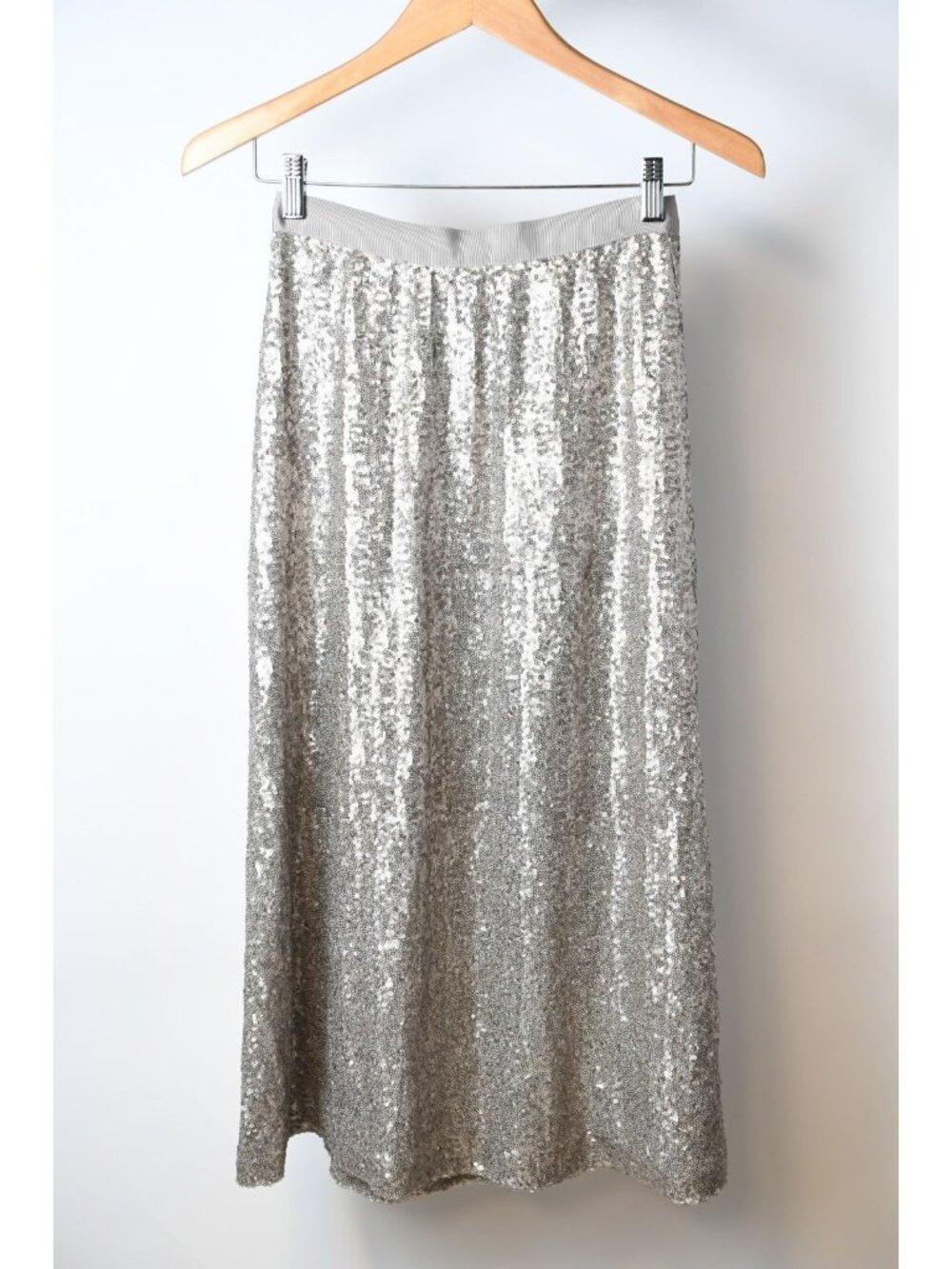 Boden Midi Metallic Silvery Skirt Size US 2 Holiday Party Ribbon Detail